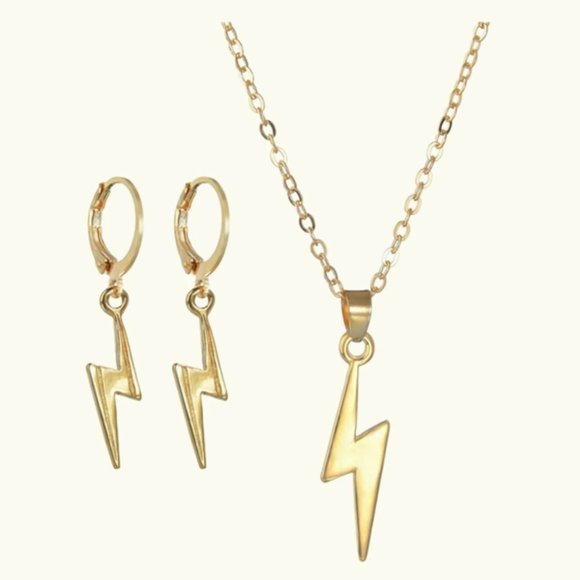 NEW 3pcs Flash Necklace and Earrings Set Gold - Picture 6 of 6